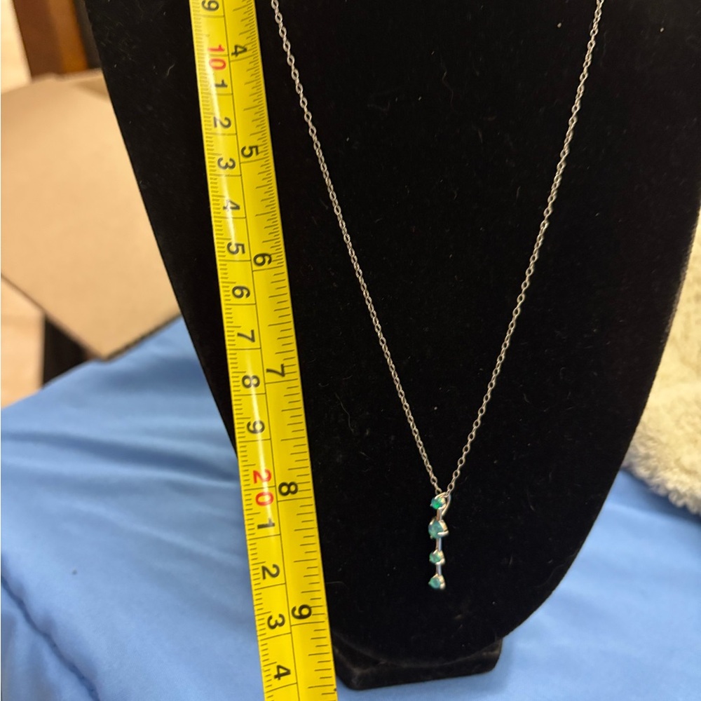 Blue Opal 4 Stone 1.2” Pendant And 18” Chain 925 Sterling Very Dainty SU CH - Picture 8 of 8